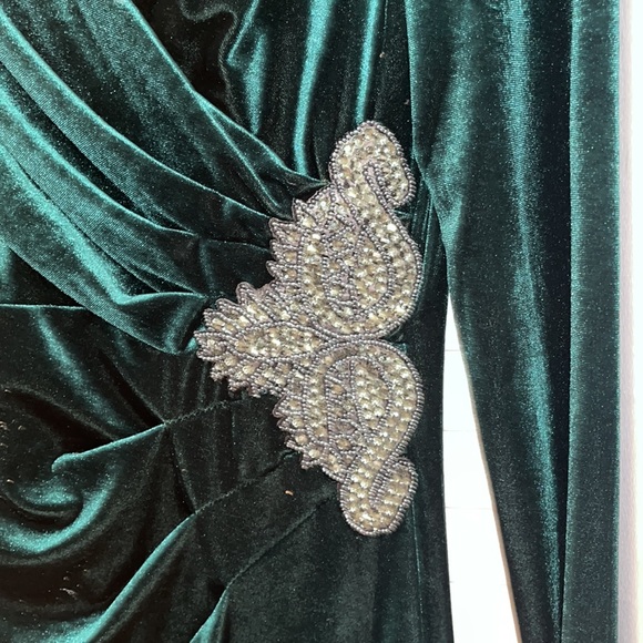 Patra Green Velvet Holiday Maxi Dress Embellished  Detail at Waist - Picture 2 of 3